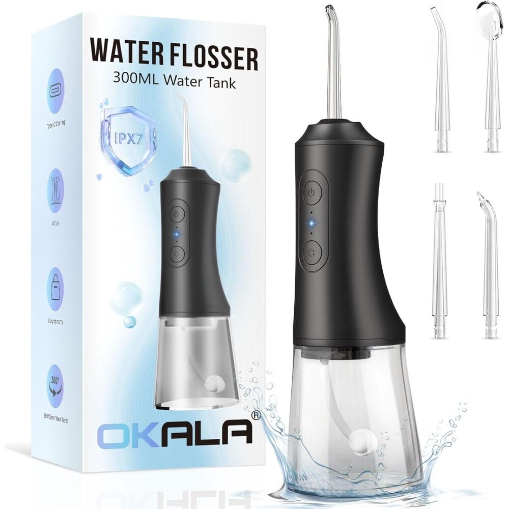 Water Flosser, IPX7 Waterproof Oral Irrigator, 3 Modes, 4 Replaceable Tips